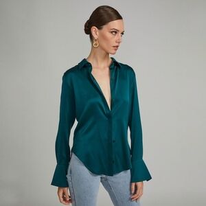 Generation Love Jay Slim Silk Blouse Hunter Green size XS NEW NWT